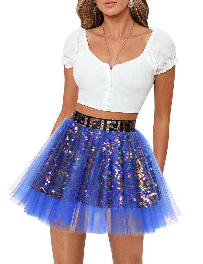 Dressystar Dressystar Women Tutu Mini Sequins Skirts Tulle Petticoat Party Skirt RoyalBlue