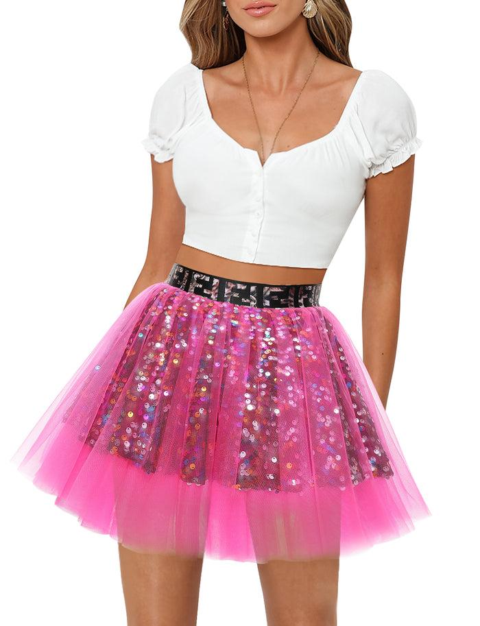 Dressystar Dressystar Women Tutu Mini Sequins Skirts Tulle Petticoat Party Skirt Rose