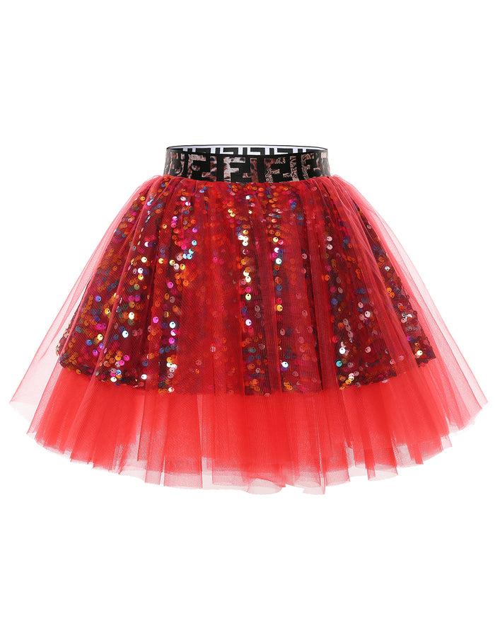 dressystar Dressystar Women Tutu Mini Sequins Skirts Tulle Petticoat Party Skirt Red