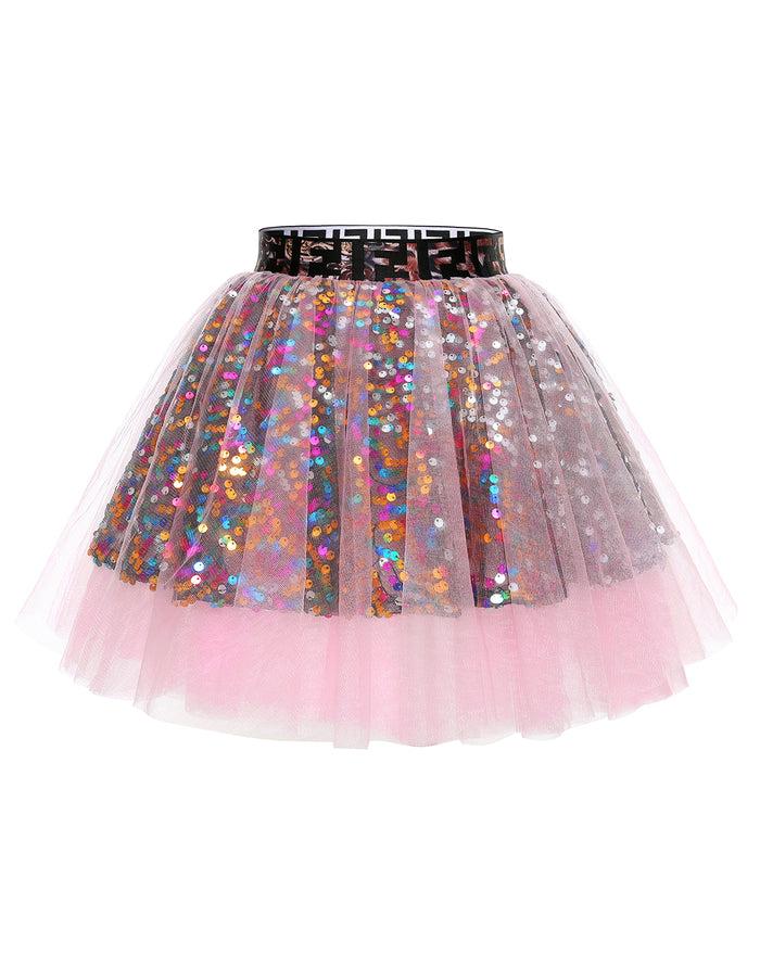 dressystar Dressystar Women Tutu Mini Sequins Skirts Tulle Petticoat Party Skirt Pink