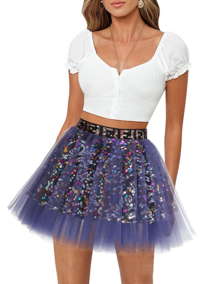 Dressystar Dressystar Women Tutu Mini Sequins Skirts Tulle Petticoat Party Skirt Navy