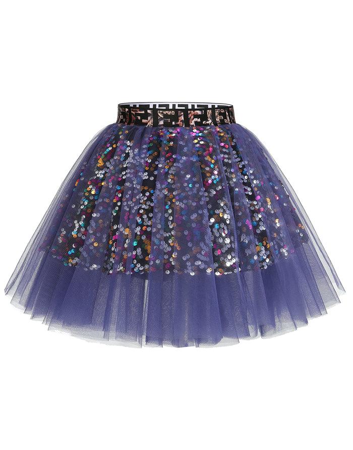 dressystar Dressystar Women Tutu Mini Sequins Skirts Tulle Petticoat Party Skirt Navy