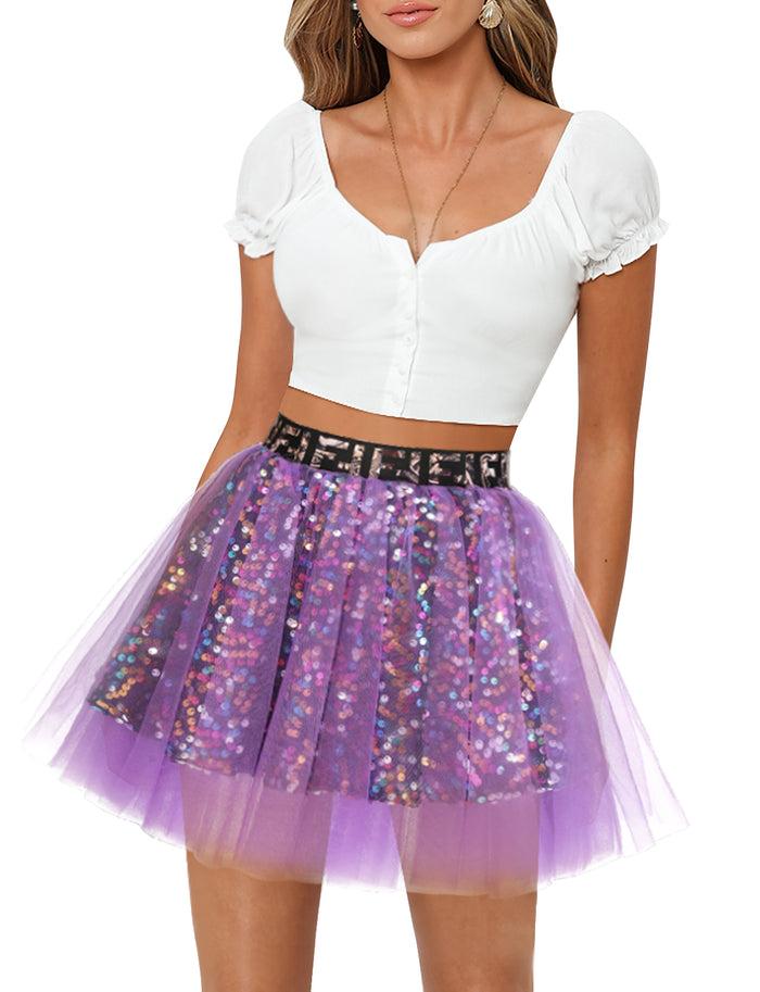 Dressystar Dressystar Women Tutu Mini Sequins Skirts Tulle Petticoat Party Skirt Lavender