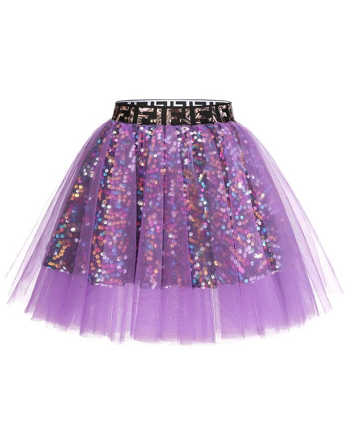 dressystar Dressystar Women Tutu Mini Sequins Skirts Tulle Petticoat Party Skirt Lavender