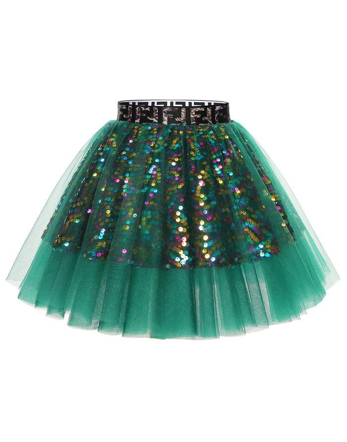 dressystar Dressystar Women Tutu Mini Sequins Skirts Tulle Petticoat Party Skirt Green
