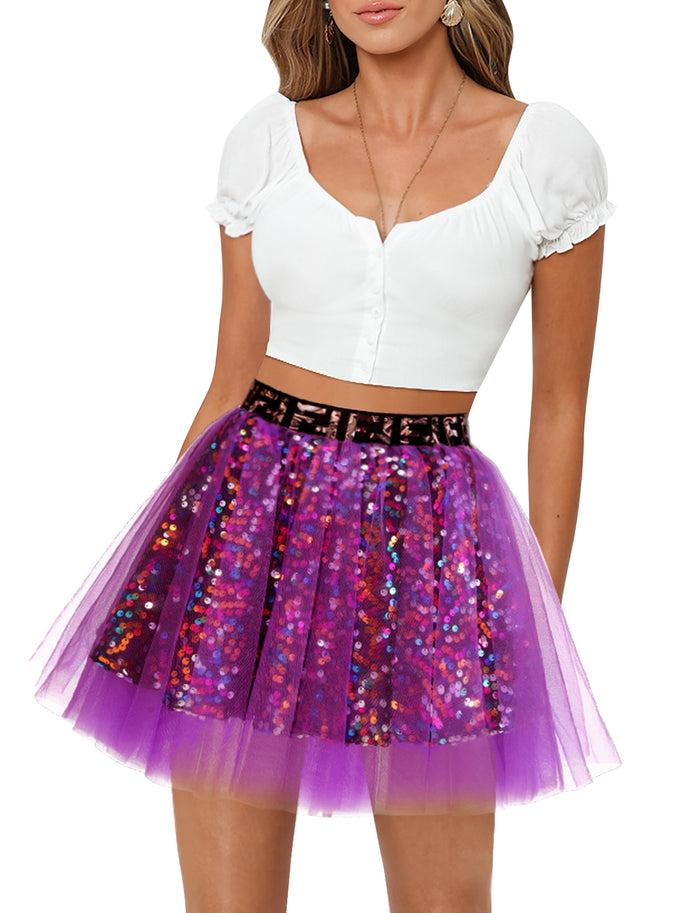 Dressystar Dressystar Women Tutu Mini Sequins Skirts Tulle Petticoat Party Skirt Grape