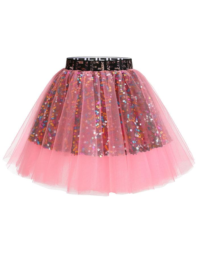 dressystar Dressystar Women Tutu Mini Sequins Skirts Tulle Petticoat Party Skirt Coral