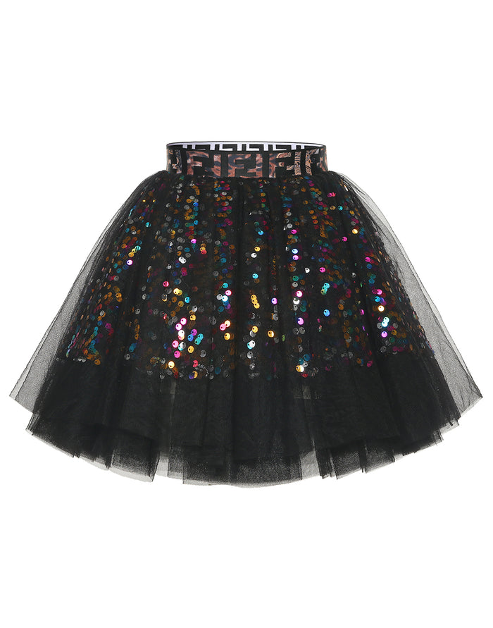 dressystar Dressystar Women Tutu Mini Sequins Skirts Tulle Petticoat Party Skirt Black