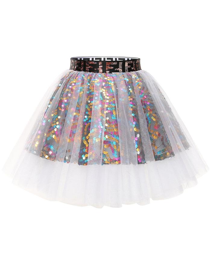 dressystar Dressystar Women Tutu Mini Sequins Skirts Tulle Petticoat Party Skirt White