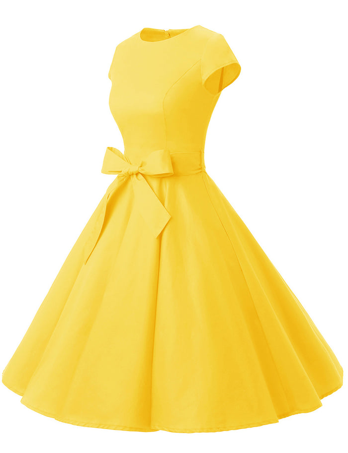 Dressystar Yellow 1950s Vintage Dress Cap Sleeve