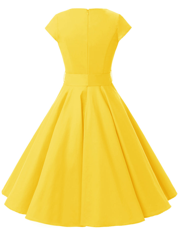 Dressystar Yellow 1950s Vintage Dress Cap Sleeve