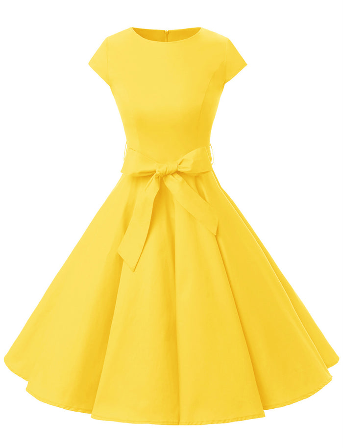 dressystar Yellow 1950s Vintage Dress Cap Sleeve