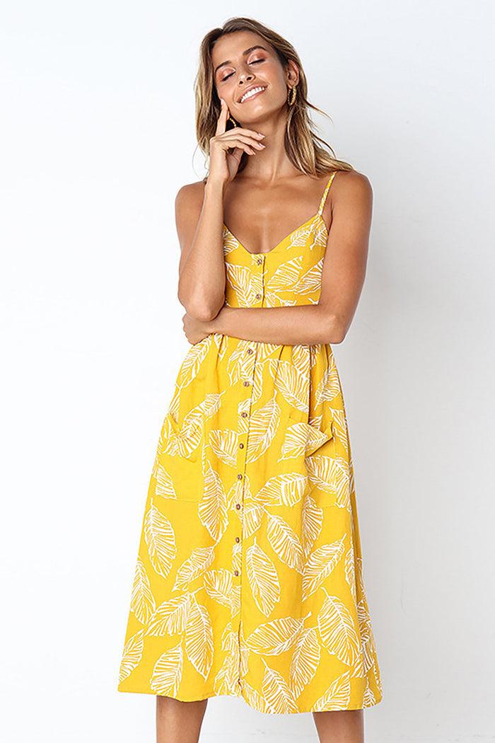 Dressystar Dressystar Yellow Casual Loose Floral Print Dress With Pockets Summer