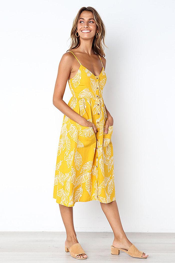 Dressystar Dressystar Yellow Casual Loose Floral Print Dress With Pockets Summer