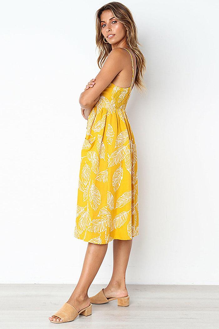 Dressystar Dressystar Yellow Casual Loose Floral Print Dress With Pockets Summer