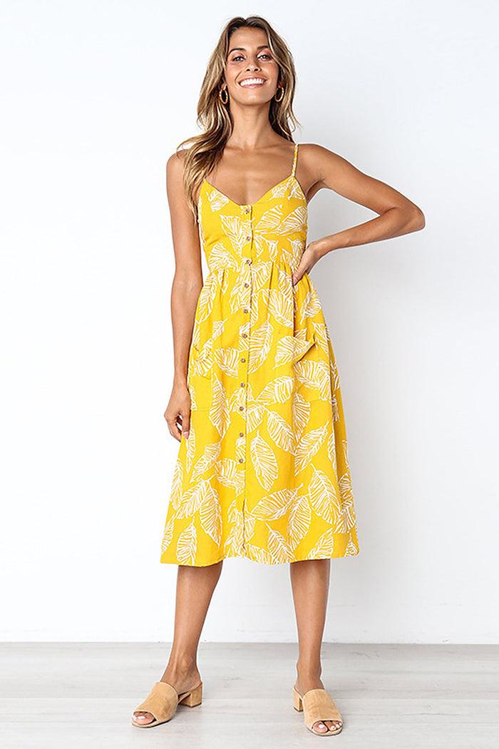 dressystar Dressystar Yellow Casual Loose Floral Print Dress with Pockets Summer