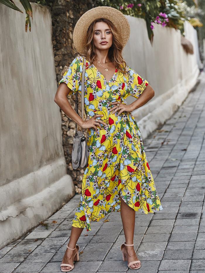 Dressystar Dressystar Yellow Women Floral Maxi Dresses Boho Beach Party Dress