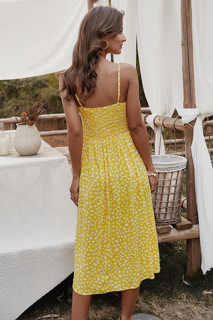 Dressystar Dressystar Yellow Women Floral Print Boho Casual Dress V Neck Summer Party Dress