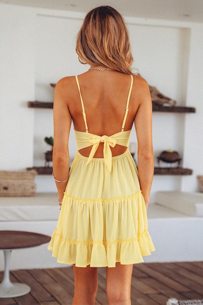 Dressystar Dressystar Yellow Women Lace Casual Dress Beach With Straps