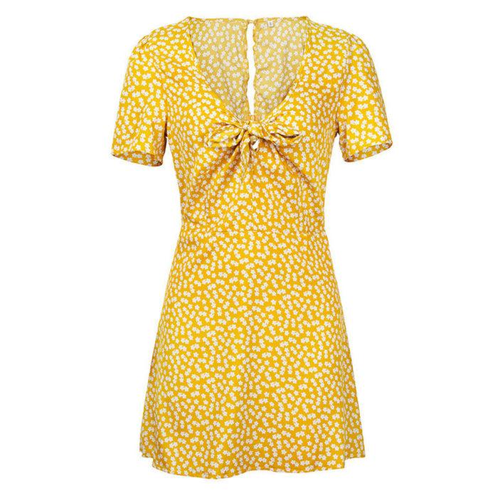 Dressystar Dressystar Yellow Women Summer Casual Print T Shirt Dress Beach