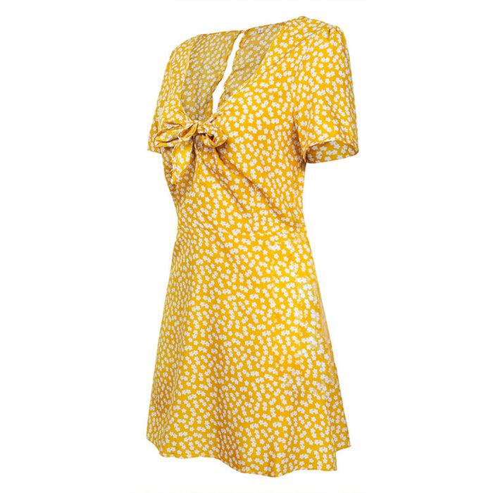 Dressystar Dressystar Yellow Women Summer Casual Print T Shirt Dress Beach