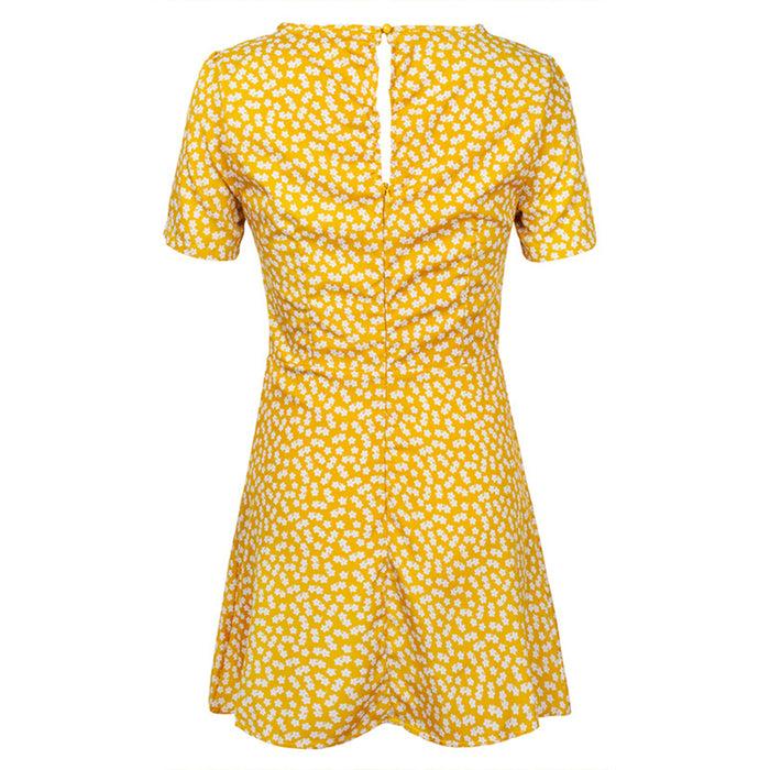 Dressystar Dressystar Yellow Women Summer Casual Print T Shirt Dress Beach