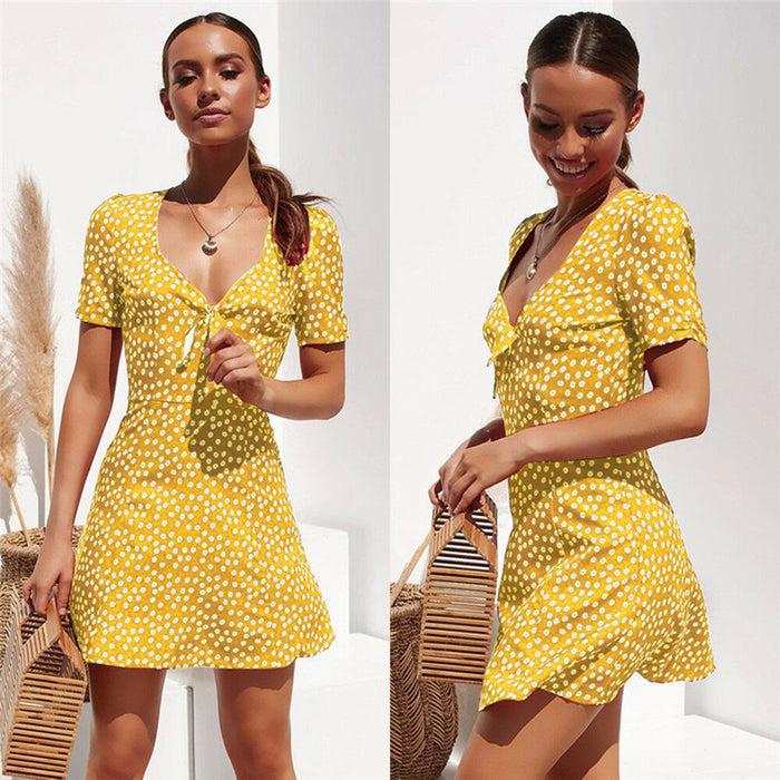 dressystar Dressystar Yellow Women Summer Casual Print T Shirt Dress Beach