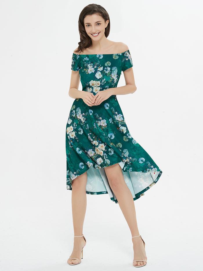 Dressystar Floral Dressed Up Green Floral Print High-Low Dress