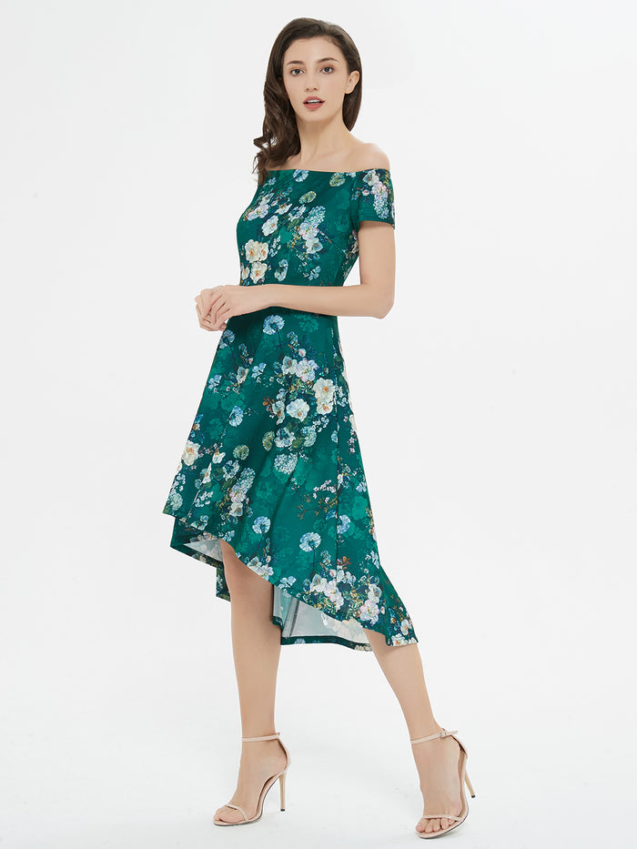 dressystar Floral Dressed Up Green Floral Print High-Low Dress
