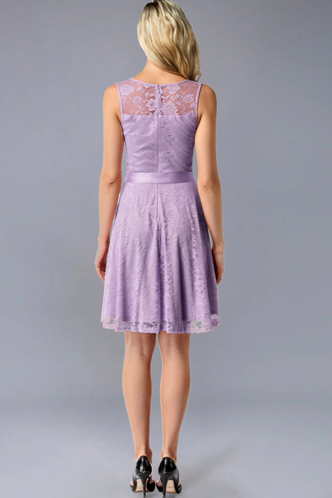 Dressystar Floral Lace Short Bridesmaid Dresses Lavender