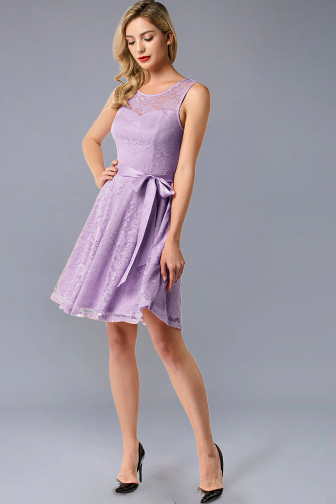 dressystar Floral Lace Short Bridesmaid Dresses Lavender