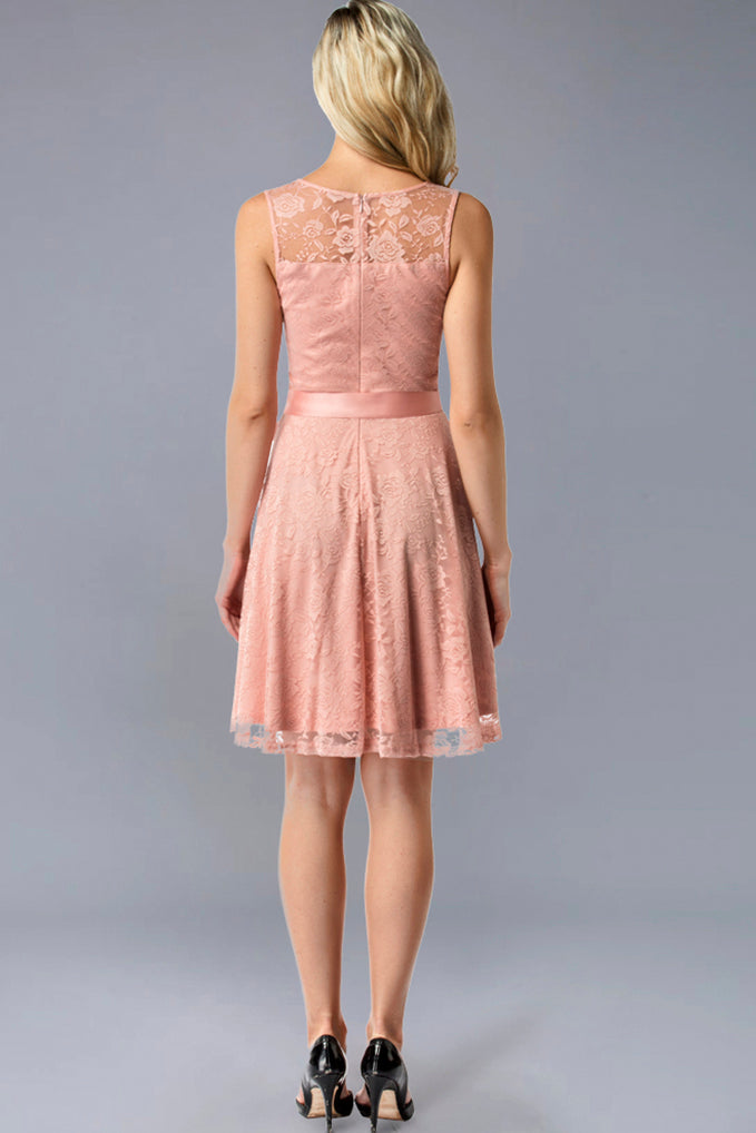 Dressystar Floral Lace Short Bridesmaid Dresses With Sheer Neckline