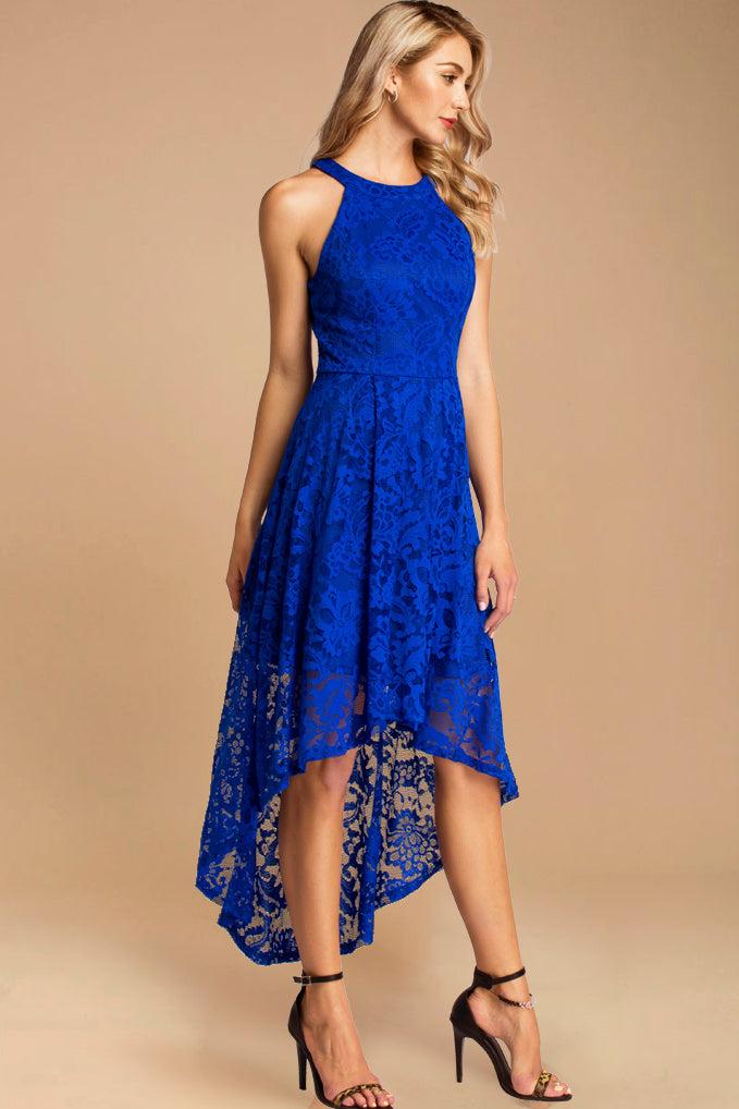 dressystar Halter Floral Lace Hi-Lo Dress Royal Blue