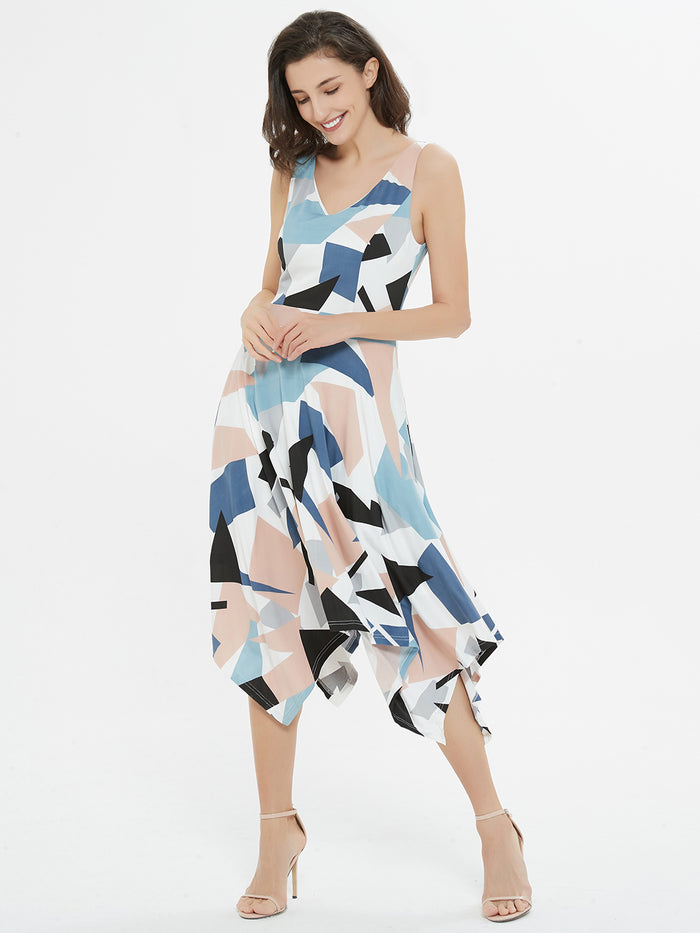 Dressystar Multi Color Print Asymmetrical Midi Dress