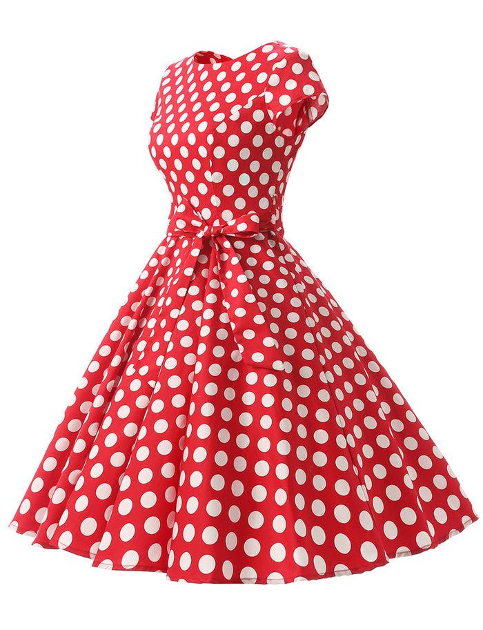 Dressystar Red White Dot B 1950s Vintage Dress Cap Sleeve
