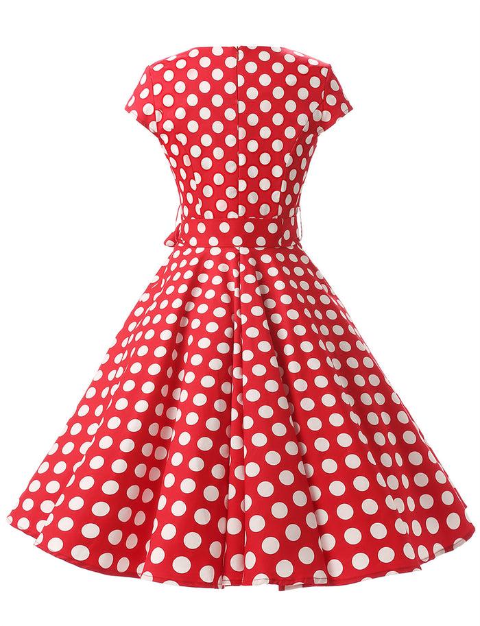 Dressystar Red White Dot B 1950s Vintage Dress Cap Sleeve