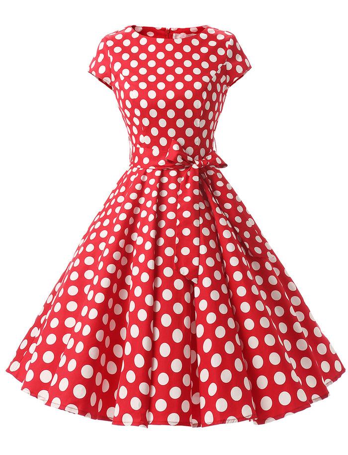 dressystar Red White Dot B 1950s Vintage Dress Cap Sleeve