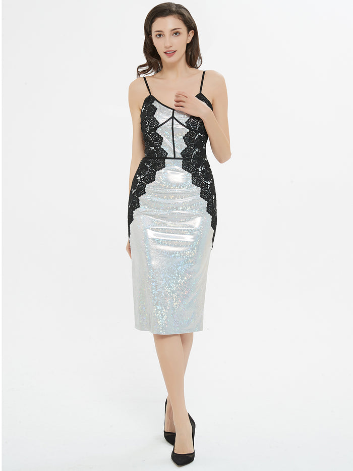 Dressystar Shine On Me Silver Sequin Bodycon Midi Dress