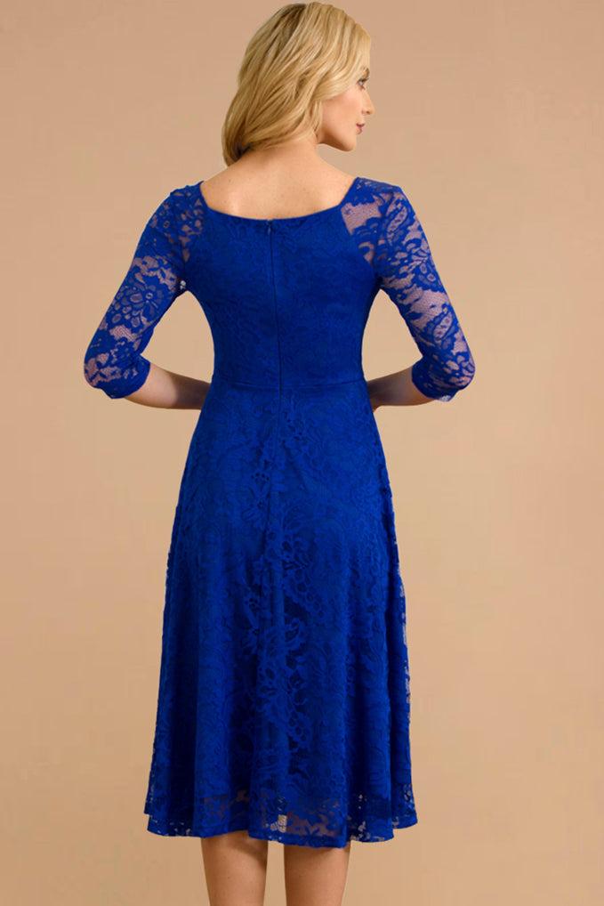 Dressystar Three-Quarter Sleeve Lace Midi Dress Royal Blue