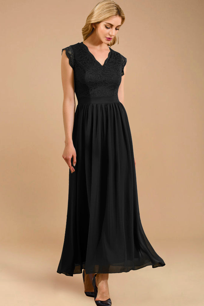 Dressystar V Neck Sleeveless Formal Party Gown Black