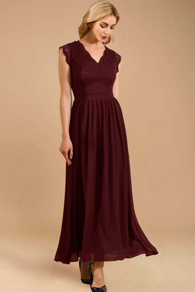 Dressystar V Neck Sleeveless Formal Party Gown Burgundy