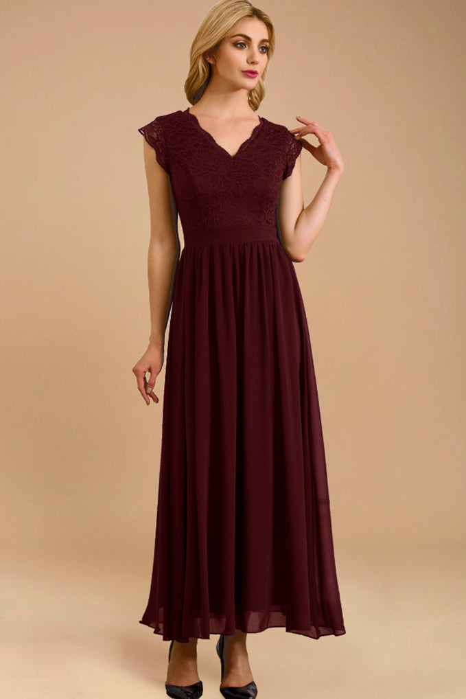 Dressystar V Neck Sleeveless Formal Party Gown Burgundy