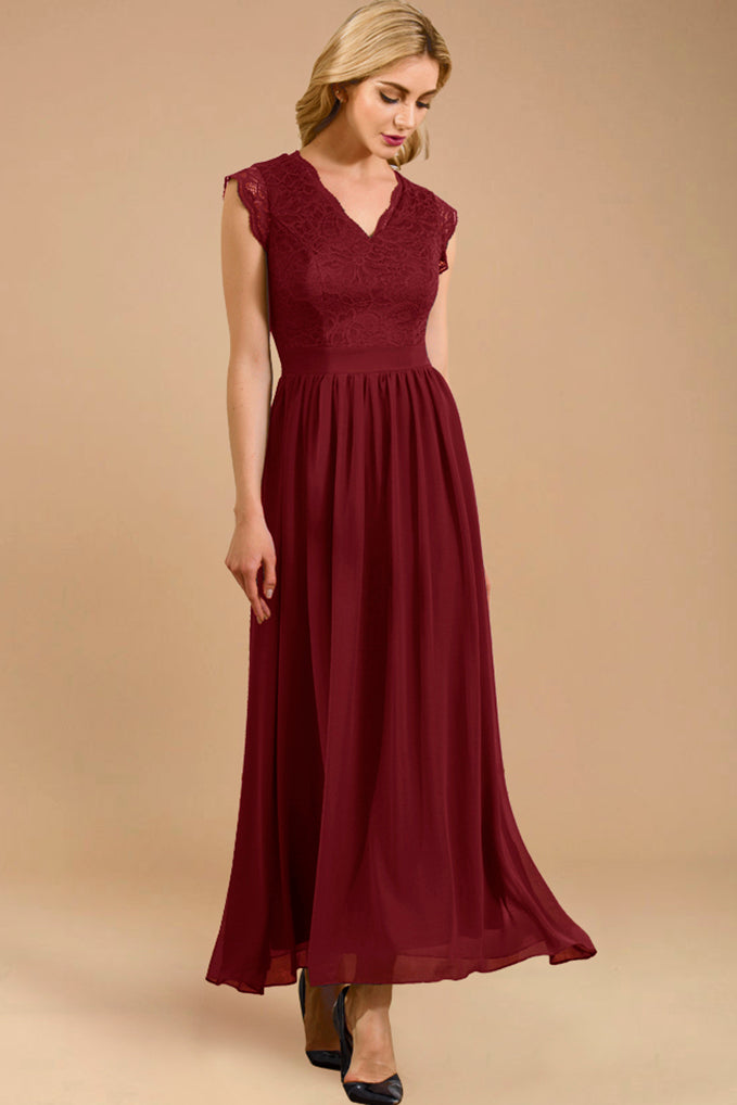 Dressystar V Neck Sleeveless Formal Party Gown Dark Red