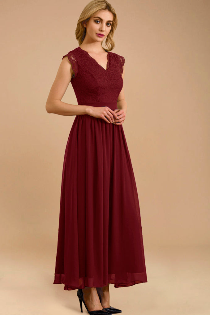 Dressystar V Neck Sleeveless Formal Party Gown Dark Red