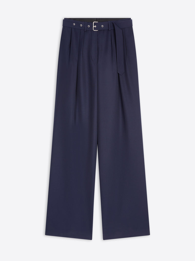 Dries Van Noten Belted Wool Trousers Navy