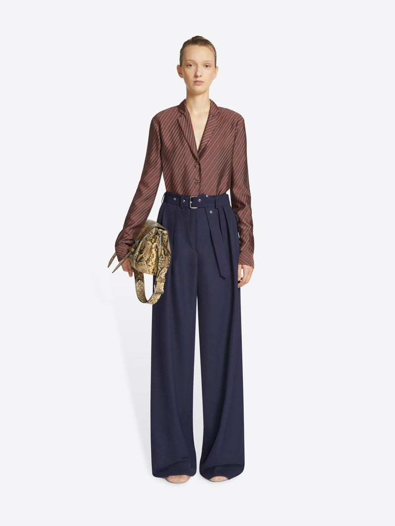 Dries Van Noten Belted Wool Trousers Navy