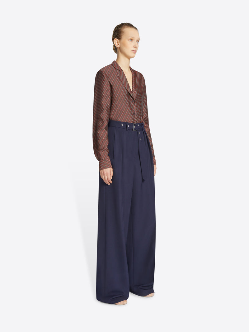 Dries Van Noten Belted Wool Trousers Navy