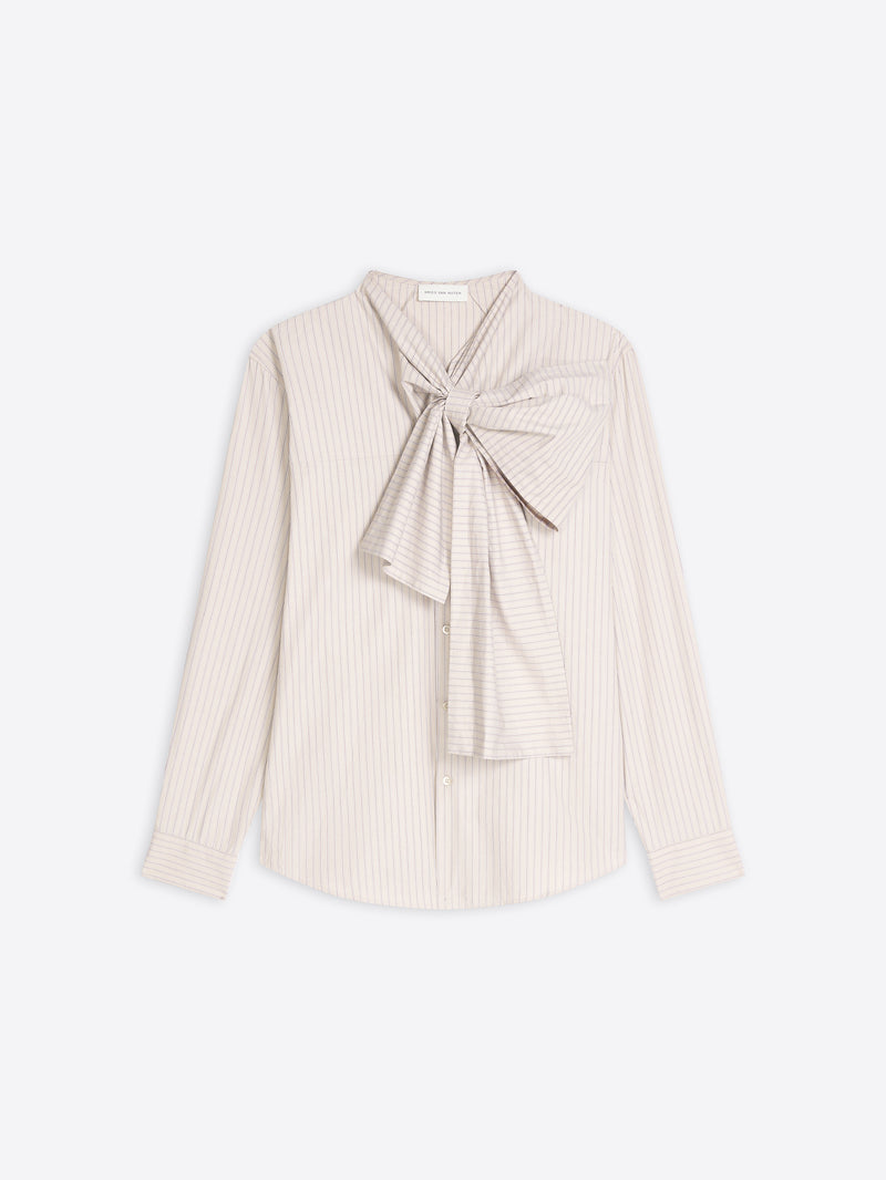 Dries Van Noten Bow Neck Cotton Shirt BEIGE