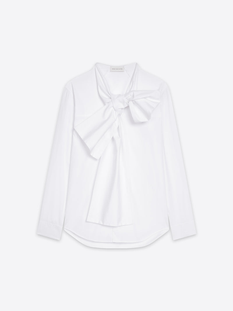Dries Van Noten Bow Neck Cotton Shirt WHITE