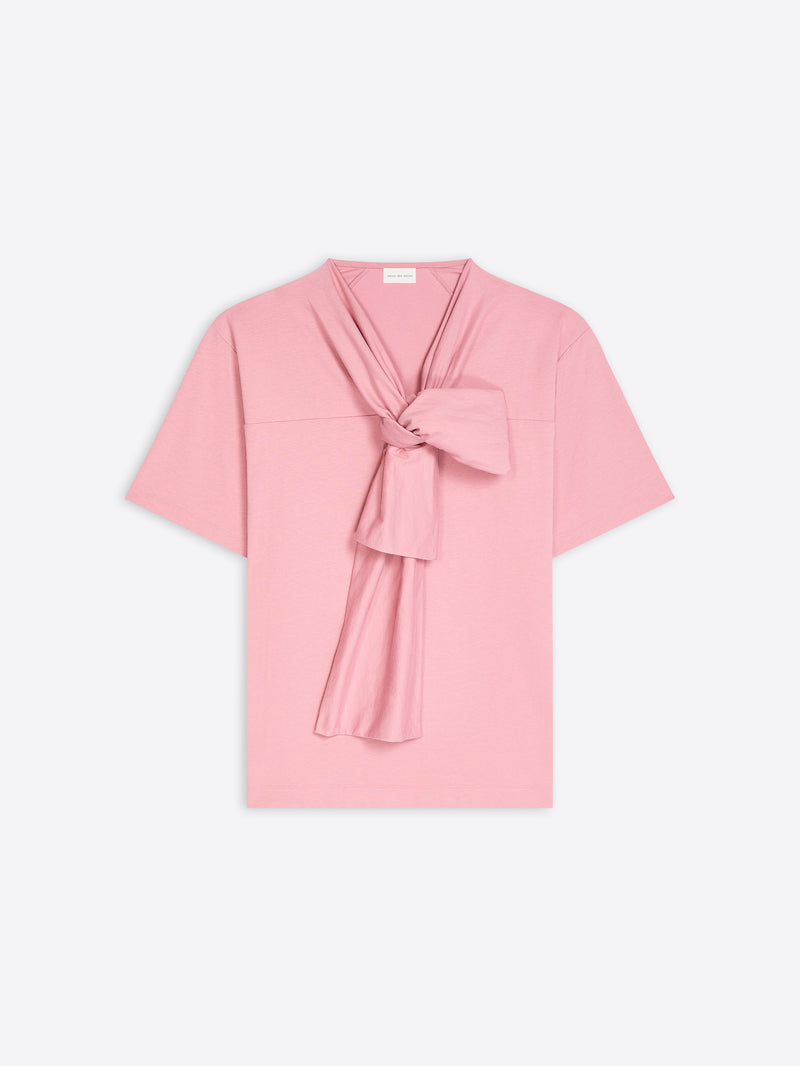 Dries Van Noten Bow Neck Cotton Tee LIGHT ROSE